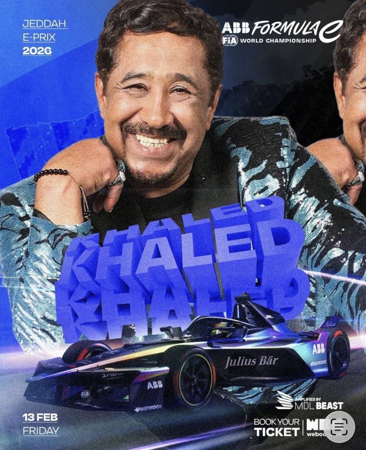 الفورمولا إي تعلن مشاركة الشاب خالد وأحمد سعد وتامر عاشور في حفل سباق جدة إي بري 2026