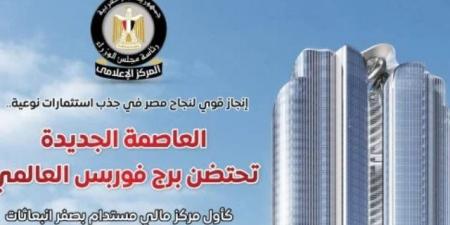 مجلس الوزراء: العاصمة الجديدة تحتضن برج فوربس العالمى كأول مركز مالى مستدام بصفر انبعاثات كربونية