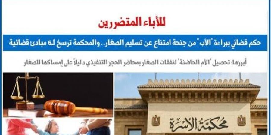 يهم الآباء المتضررين.. حكم قضائى ببراءة الأب من جنحة امتناع عن تسليم الصغار