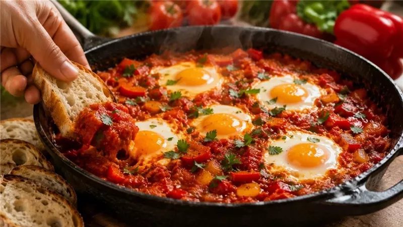 طريقة عمل الشكشوكة المصرية بالبيض والطماطم في البيت