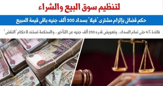 لتنظيم سوق البيع.. حكم بإلزام مشترى بسداد باقى مبلغ المبيع والفوائد والتعويض