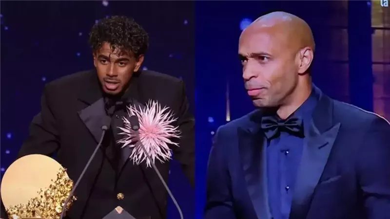 لامين يامال يفاجئ تييري هنري بعد الفوز بجائزة أفضل لاعب شاب في العالم (فيديو)