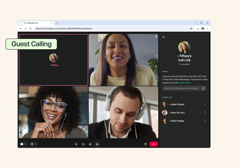 WhatsApp تتيح الانضمام إلى المكالمات دون حساب عبر ميزة Guest Calling