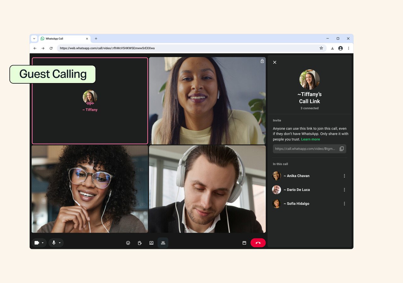 WhatsApp تتيح الانضمام إلى المكالمات دون حساب عبر ميزة Guest Calling