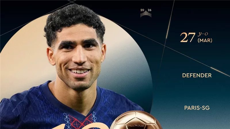 أشرف حكيمي في الترتيب الـ13 وفينيسيوس الـ17 بسباق الكرة الذهبية 2026