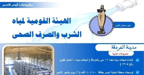 تعرف على أبرز مشروعات مياه الشرب والصرف الصحى الجارية بمدينة الغردقة
