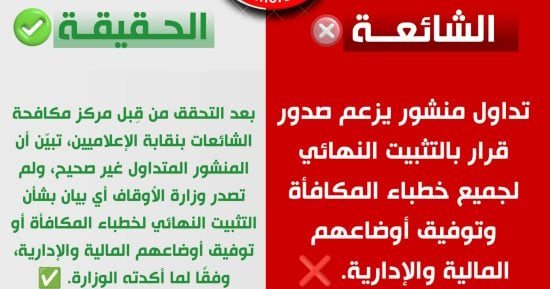 "مكافحة الشائعات بالإعلاميين" ينفي صدور قرار بالتثبيت النهائي لخطباء المكافأة